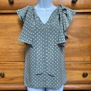 Geren Ford, 100% Silk, Tie Neck Ruffle Top, Size M